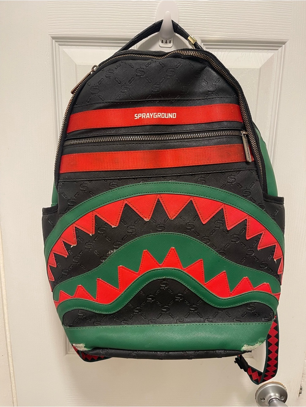 Sprayground Black Red Green Shark-Mouth Backpack